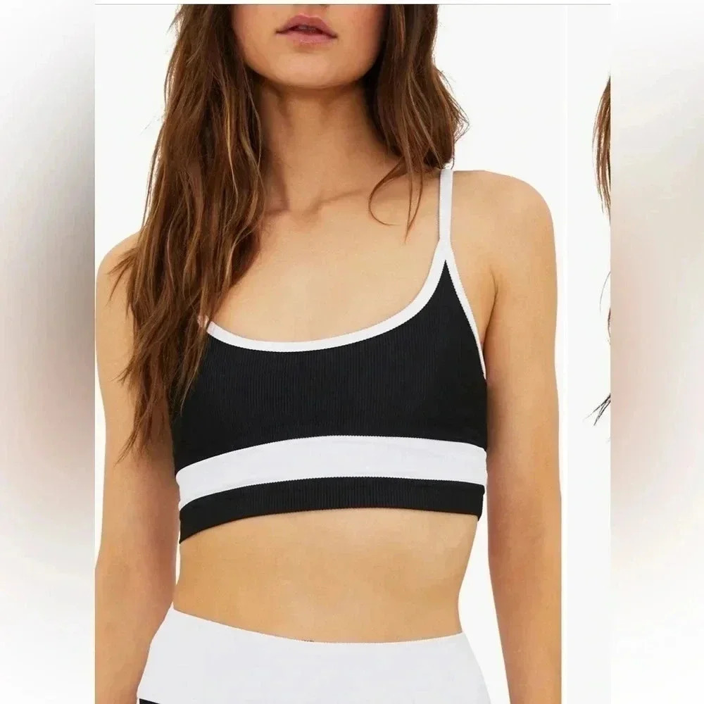 Beach Riot Black and White Ribbed Bikini Top tank Bra